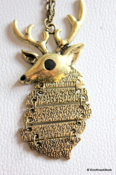 1 x Bronze Tone Cute Deer Head Elk Pendant